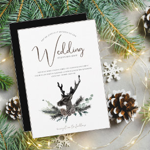 Gothic Black White Dear Head Christmas Wedding Invitation