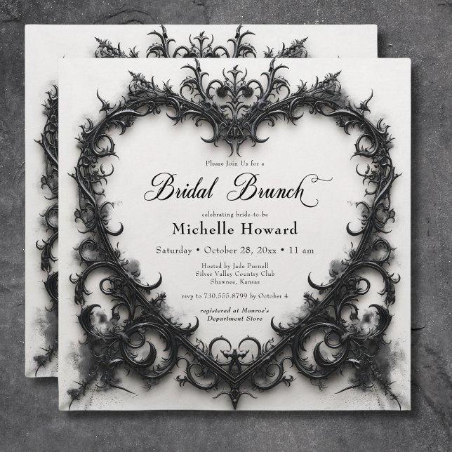 Gothic Black & White Filigree Heart Bridal Brunch Invitation (Gothic Black & White Filigree Heart Bridal Brunch Invitation)