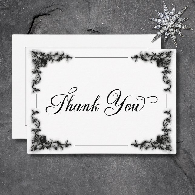 Gothic Black & White Filigree Heart Wedding Thank You Card (Gothic Black & White Filigree Heart Wedding Thank You Card)