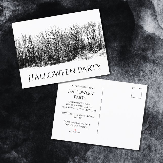 Gothic Black White Halloween Party Invitation Postcard (Creator Uploaded)
