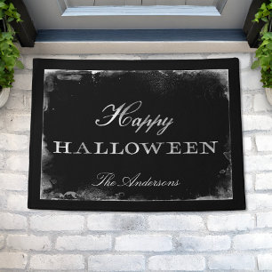 Gothic Black & White Happy Halloween Personalised  Doormat