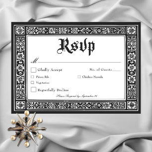 Gothic Black White Mediaeval Until Death Wedding RSVP Card