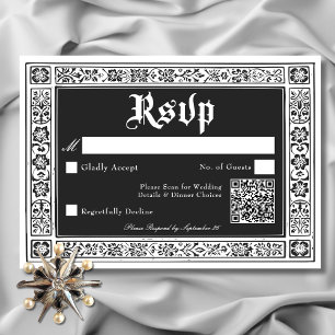 Gothic Black White Mediaeval Until Death Wedding RSVP Card