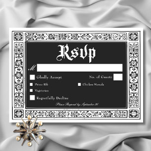 Gothic Black White Mediaeval Until Death Wedding RSVP Card