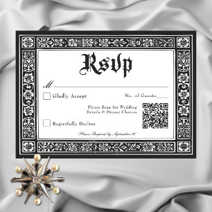 Gothic Black White Medieval Until Death Wedding RSVP Card