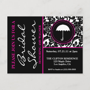 Gothic Black & White/Pink Flourish Bridal Shower Invitation Postcard