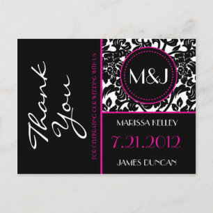 Gothic Black & White/Pink Flourish Thank You Postcard