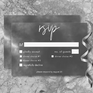 Gothic Black & White Raven Embrace Wedding Dinner RSVP Card