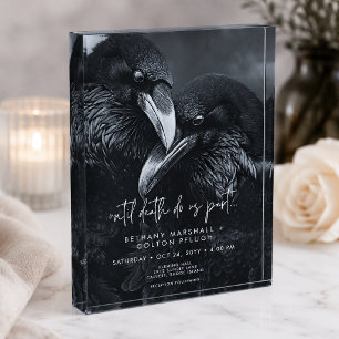 Gothic Black White Raven Embrace Wedding Keepsake Photo Block