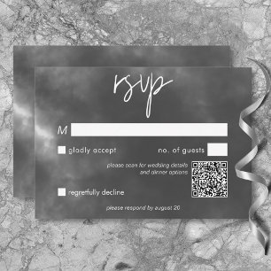 Gothic Black White Raven Embrace Wedding QR Code RSVP Card