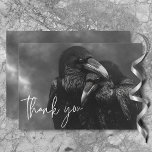 Gothic Black & White Raven Embrace Wedding Thank You Card<br><div class="desc">Capture the timeless elegance of love with our exquisite Gothic wedding thank you card featuring a stunning pencil drawing of a pair of ravens. These majestic birds, with one poised with its beak open and the other tenderly perched on its shoulder, gaze into each other's eyes against a backdrop of...</div>