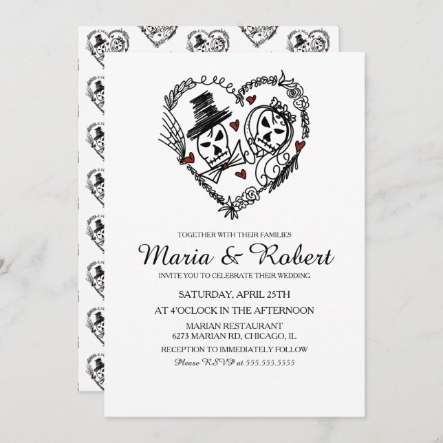 Gothic Black White Skeleton Wedding Invitations (Front/Back)