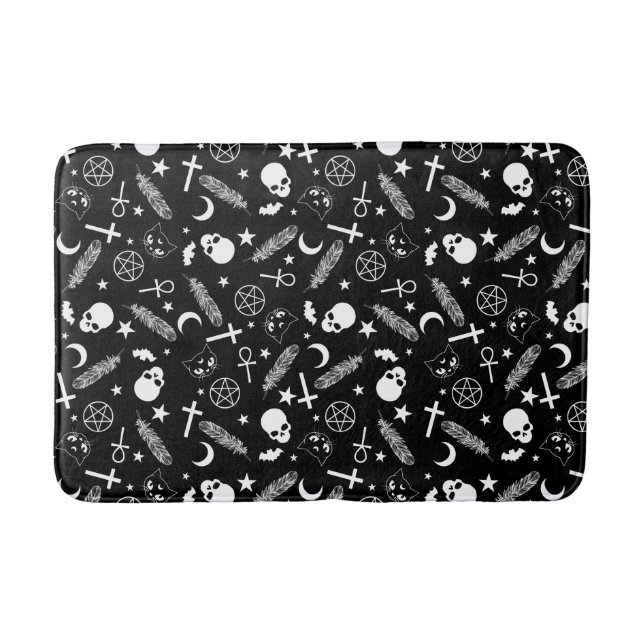 Gothic Black White Skull Cross Pattern Bath Mat (Front)