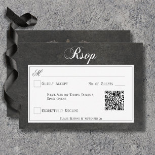 Gothic Black & White Skulls Heart Wedding QR Code RSVP Card