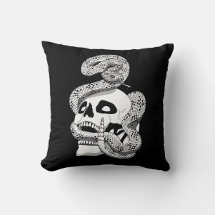 Gothic Black & White Snake and Skull Dark Art Cushion