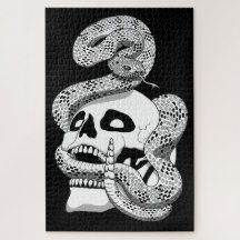 Gothic Black & White Snake and Skull Dark Art