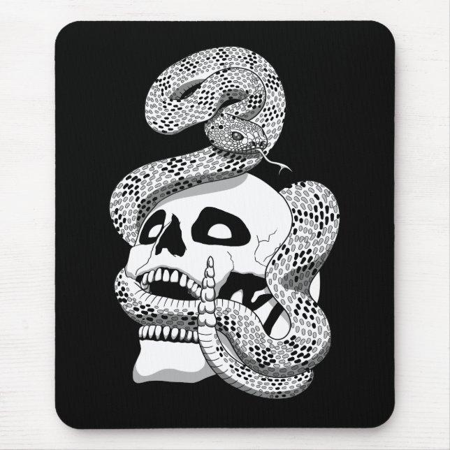 Gothic Black & White Snake and Skull Dark Art Mouse Mat (Front)