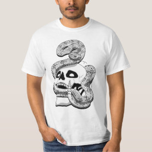 Gothic Black & White Snake and Skull Dark Art T-Shirt
