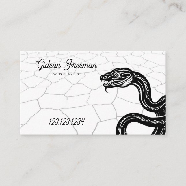 Gothic Black & White Snake Tattoo Artist Business Card (Front)