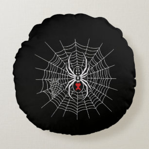 Gothic Black Widow Spider Heart Web Vintage Aesthe Round Cushion