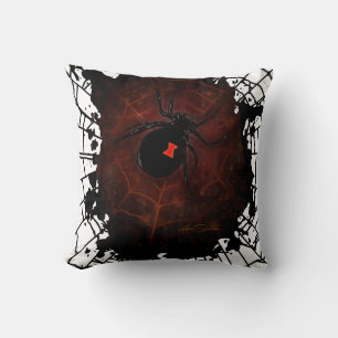 Gothic Black Widow Spider Paint Splatter Web Home  Cushion