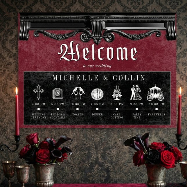 Gothic Black & Wine Order of Events Wedding Poster (Creator Uploaded)