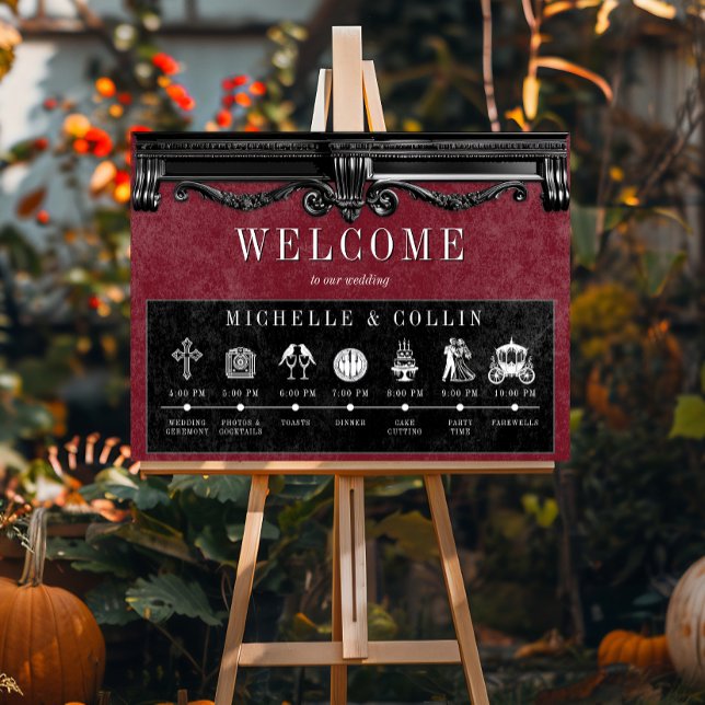 Gothic Black & Wine Order of Events Wedding Poster (Creator Uploaded)