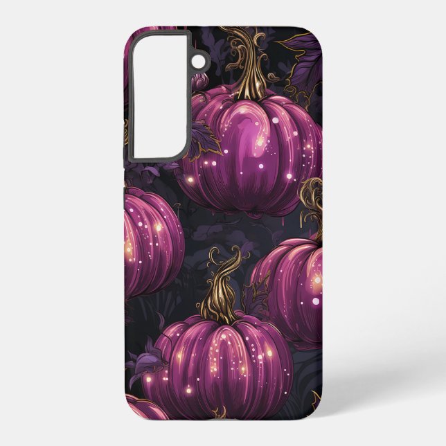 GOTHIC BLACK WITH DARK PURPLE PUMPKINS SAMSUNG GALAXY S22+ CASE (Back)
