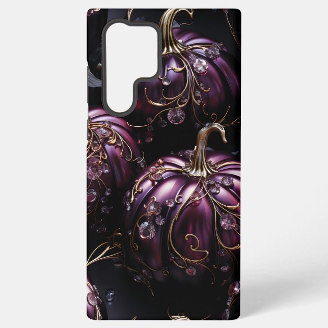 GOTHIC BLACK WITH DARK PURPLE PUMPKINS SAMSUNG GALAXY S22 ULTRA CASE (Back)