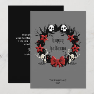 Gothic Black Wreath Happy Holidays Card