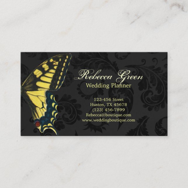gothic black yellow butterfly business card (Front)