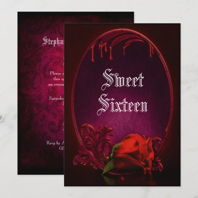 Gothic Bleeding Frame & Blood Rose Sweet 16 Invitation (Front/Back)