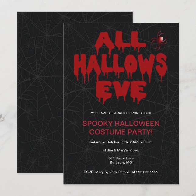 Gothic Blood All Hallows Eve Party Invitation (Front/Back)