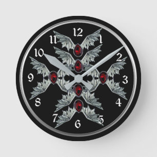 Gothic Blood Stone Bat Wings Round Clock
