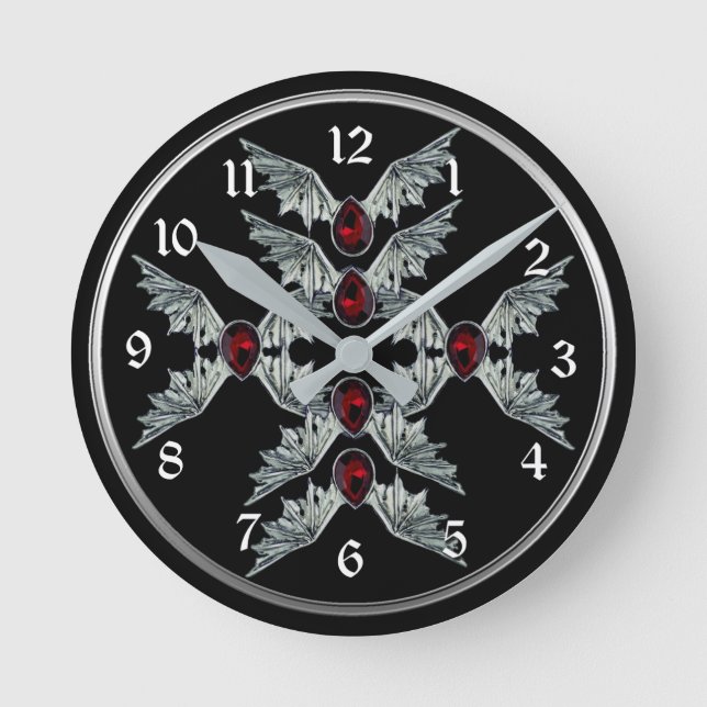 Gothic Blood Stone Bat Wings Round Clock (Front)
