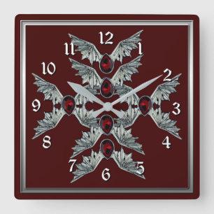 Gothic Blood Stone Bat Wings Square Clock 2