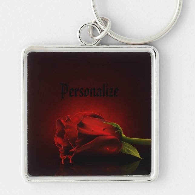 Gothic Bloody Red Rose Personalised Key Chain (Front)