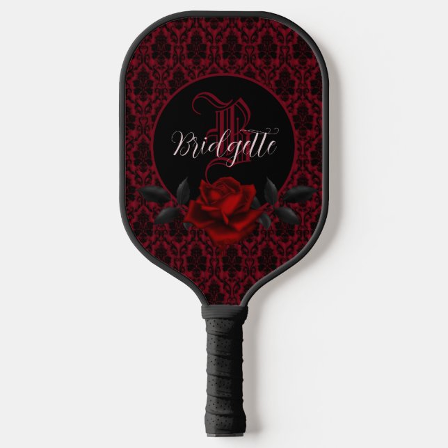 Gothic Bloody Rose Monogram Pickleball Paddle (Front)