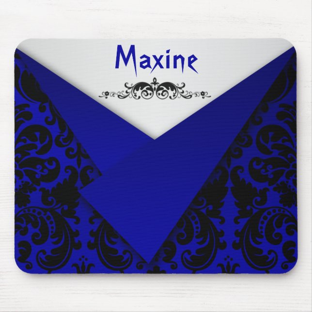 Gothic Blue and Black Damask Mousepad (Front)
