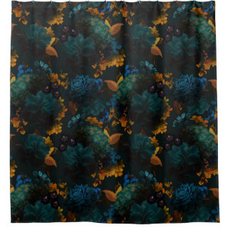 Gothic Blue And Yellow Bold Moody Florals Shower Curtain