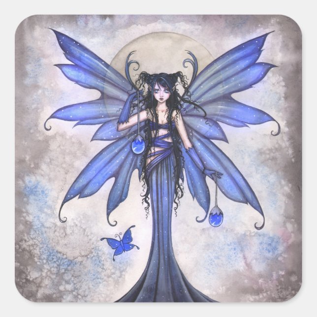 Gothic Blue Fairy Fantasy Art Stickers (Front)