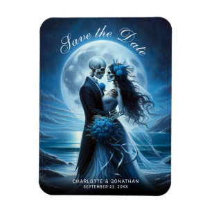 Gothic Blue Skeleton Couple Wedding Save the Date Magnet