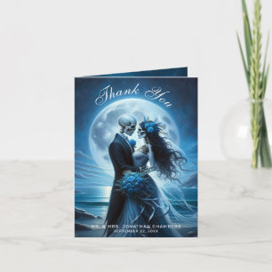Gothic Blue Skeleton Couple Wedding Thank You Card