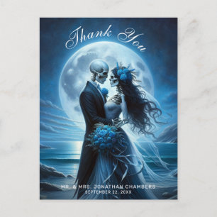 Gothic Blue Skeleton Couple Wedding Thank You Postcard