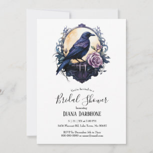 Gothic Boho Floral Raven & Rose Bridal Shower Invitation