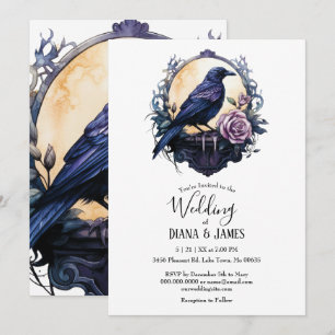 Gothic Boho Floral Raven & Rose  Wedding Invitation