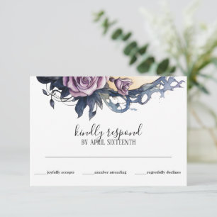 Gothic Boho Floral Raven & Rose Wedding RSVP Card