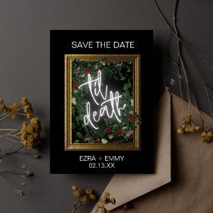 Gothic Bold Black Floral Til Death Save the Date Invitation