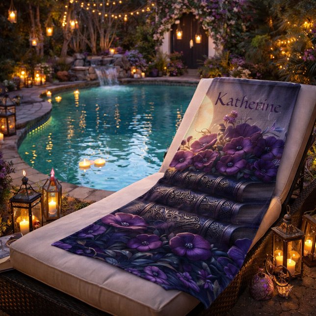 Gothic Book Purple Floral Beach Towel (Creator Uploaded)