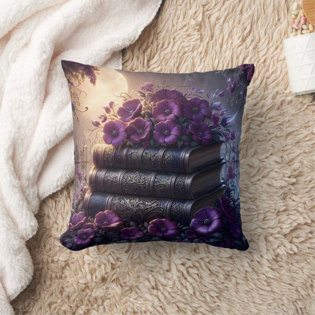 Gothic Book Purple Floral Cushion (Blanket)